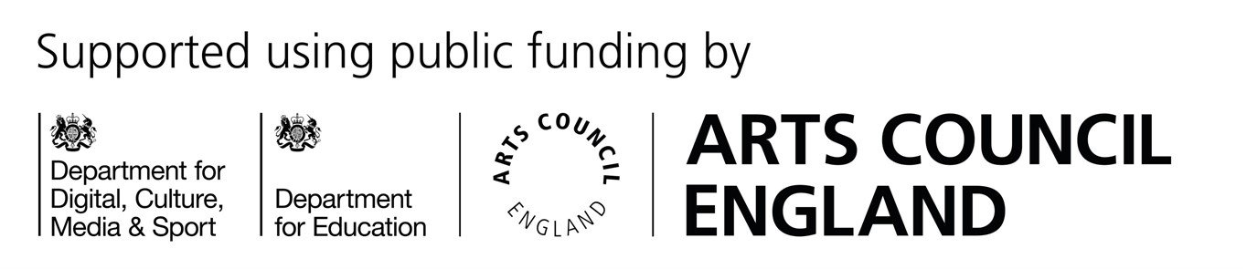 Arts Council logo showing funding from the Department for Education and Department for Digital, Culture, Media and Sportnd